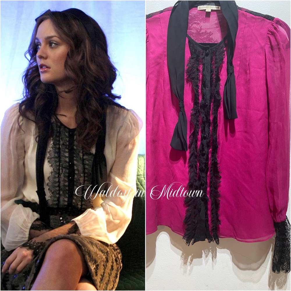 Nanette Lepore Fuchsia Pink and Black Silk Blouse  Gossip Girl Blair Waldorf 2